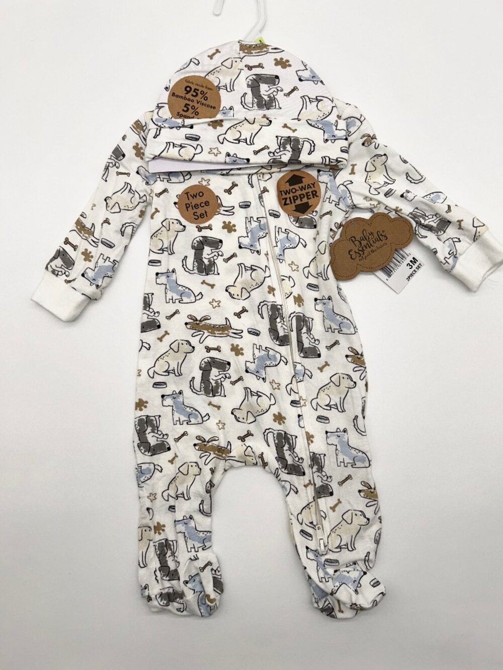 NWT Baby Essentials Unisex 3M Long Sleeve Footie with Hat